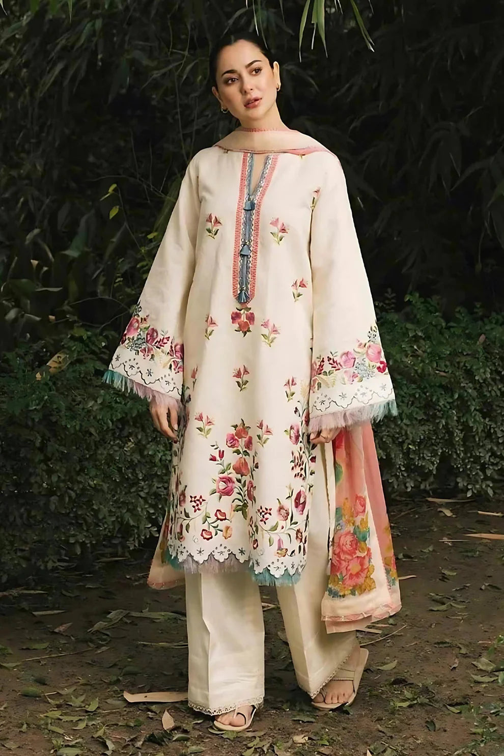 RARE 3PC DHANK EMBROIDERED SHIRT WITH COUTURE WOOL SHAWL_3164