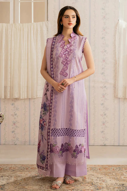 RARE-3PC LAWN EMBROIDERED SHIRT WITH MONARK PRINTED DUPATTA AND TROUSER-3756