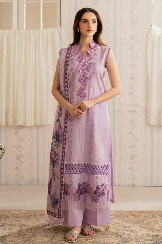 RARE-3PC LAWN EMBROIDERED SHIRT WITH MONARK PRINTED DUPATTA AND TROUSER-3756