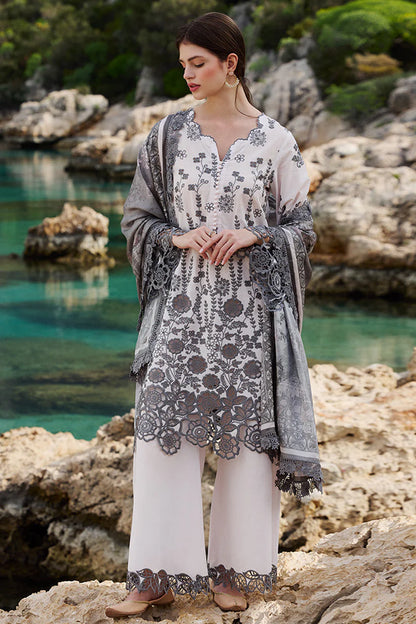 RARE-3PC LAWN EMBROIDERED SHIRT WITH CHIFFON PRINT DUPATTA AND EMB TROUSER-3710