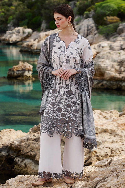 RARE-3PC LAWN EMBROIDERED SHIRT WITH CHIFFON PRINT DUPATTA AND EMB TROUSER-3710