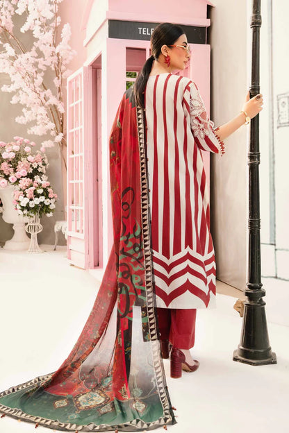 RARE-3PC LAWN EMBROIDERED PRINTED SHIRT WITH CHIFFON PRINT DUPATTA AND PRINT TROUSER-