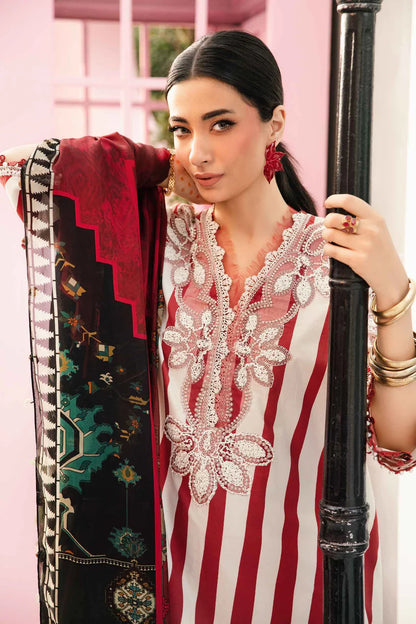 RARE-3PC LAWN EMBROIDERED PRINTED SHIRT WITH CHIFFON PRINT DUPATTA AND PRINT TROUSER-