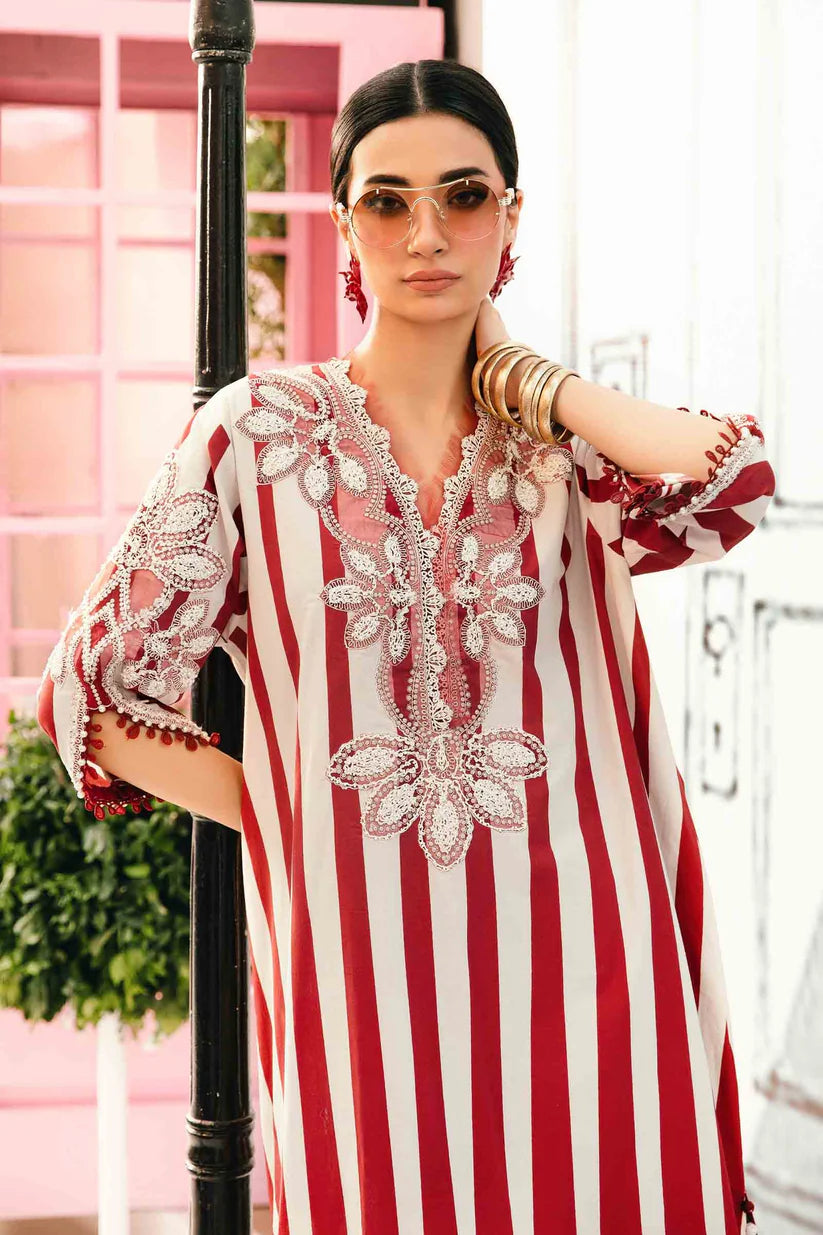 RARE-3PC LAWN EMBROIDERED PRINTED SHIRT WITH CHIFFON PRINT DUPATTA AND PRINT TROUSER-