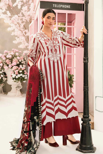 RARE-3PC LAWN EMBROIDERED PRINTED SHIRT WITH CHIFFON PRINT DUPATTA AND PRINT TROUSER-