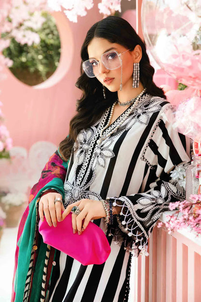 RARE-3PC LAWN EMBROIDERED PRINTED SHIRT WITH CHIFFON PRINT DUPATTA AND PRINT TROUSER-