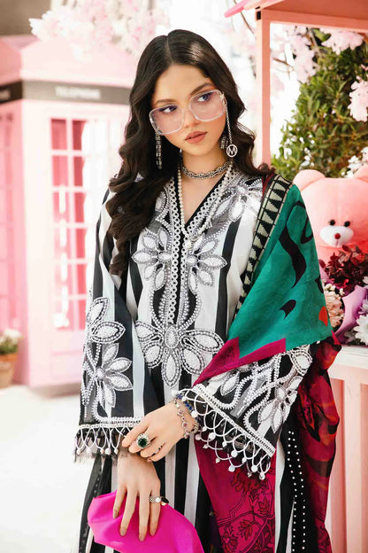 RARE-3PC LAWN EMBROIDERED PRINTED SHIRT WITH CHIFFON PRINT DUPATTA AND PRINT TROUSER-
