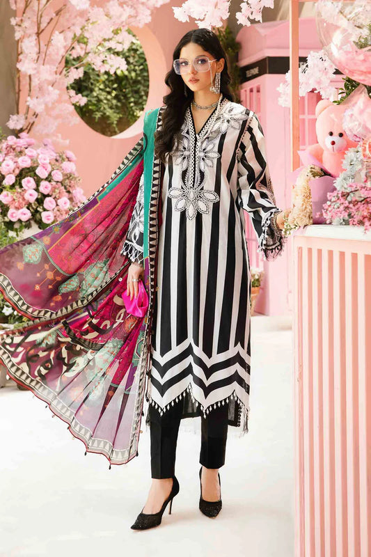 RARE-3PC LAWN EMBROIDERED PRINTED SHIRT WITH CHIFFON PRINT DUPATTA AND PRINT TROUSER-