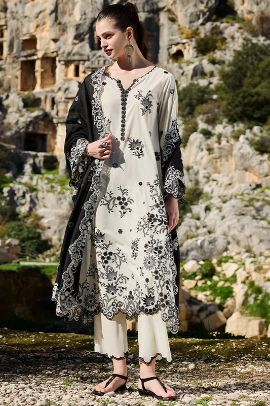 RARE-3PC LAWN EMBROIDERED SHIRT WITH CHIFFON EMBROIDERED DUPATTA AND EMB TROUSER-3714