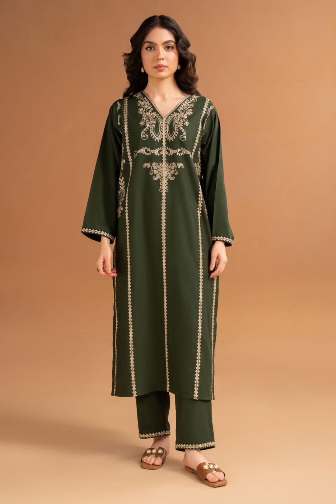 RARE-2PC LAWN EMBROIDRED SHIRT WITH LAWN EMBROIDRED TROUSR-3463