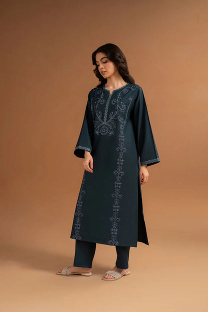 RARE-2PC DHANAK EMBROIDRED SHIRT WITH DHANAK TROUSER-3379