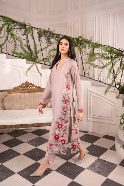 RARE-3PC LAWN EMBROIDERED SHIRT WITH CHIFFON TYE & DYE DUPATTA AND TROUSE-3661