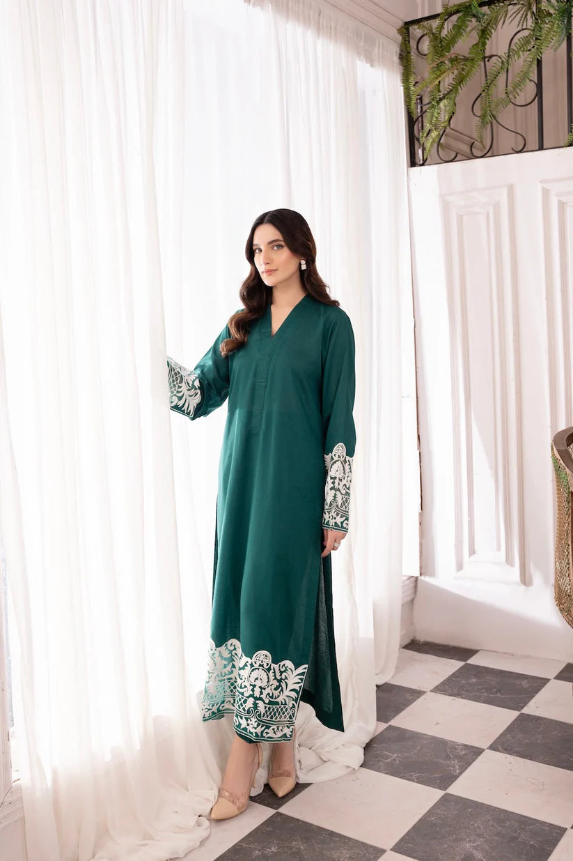 RARE-Lawn 3pc Embroidered Shirt With Bamber Chiffon Dupatta & Trouser-3577