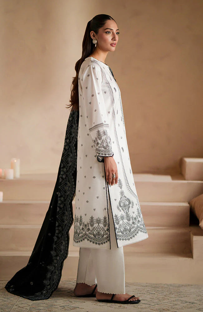 RARE - 3PC DHANAK EMBROIDERED SHIRT WITH DHA COUTURE WOOL PRINT SHAWL AND TROUSER-3163