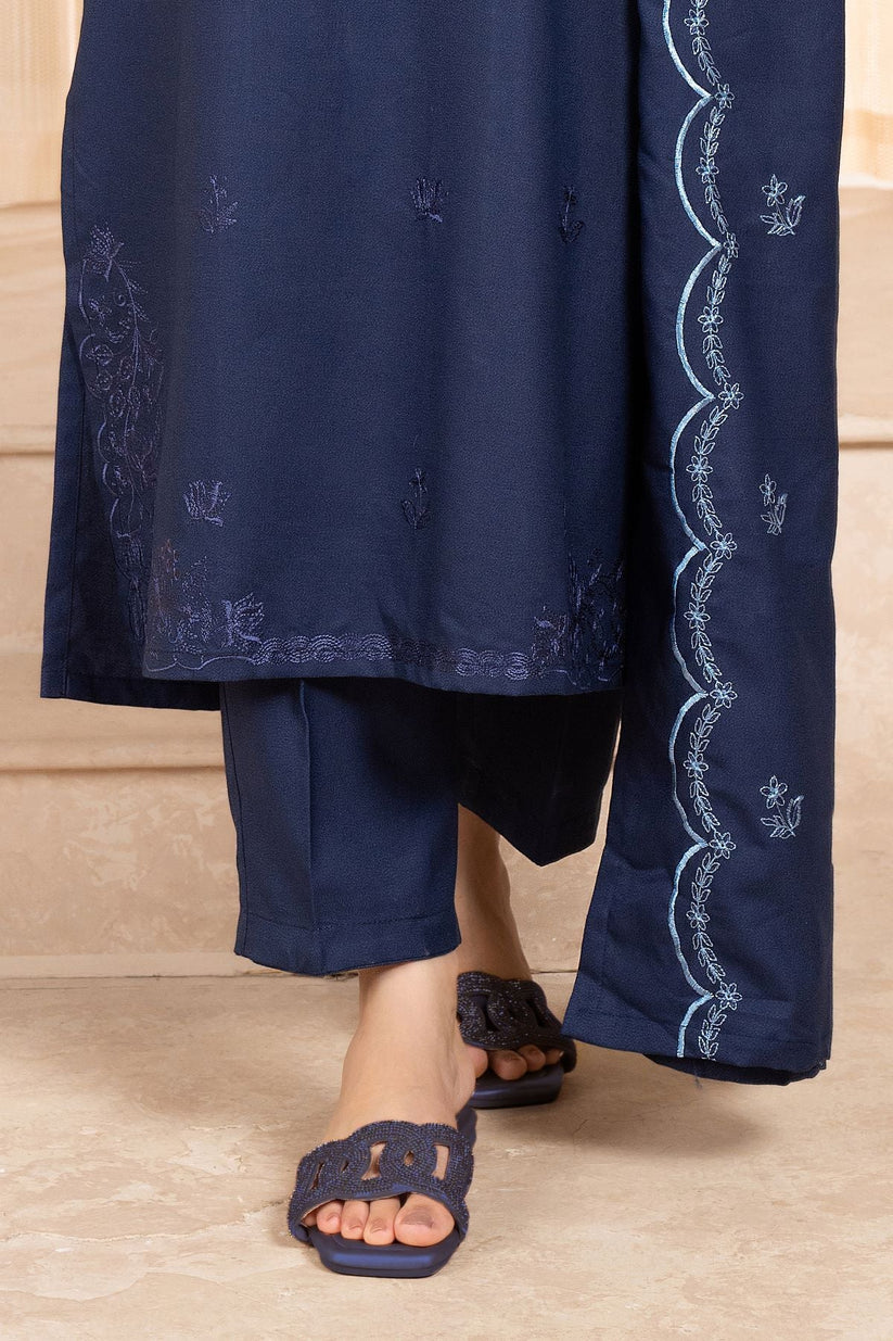 RARE  3PC Dhanak Embroidered Shirt With Dhanak Embroidered Shawl & Trouser-3326