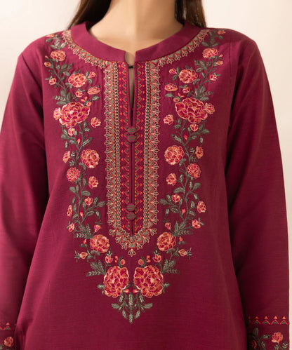 RARE- 3PC DHANAK EMBROIDERED SHIRT WITH WOOL PRINT SHAWL AND TROUSER-3380