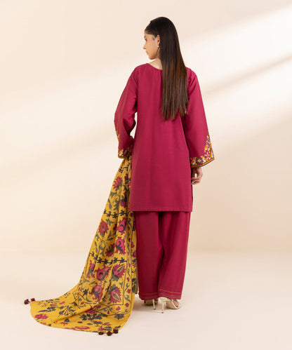 RARE-3PC LAWN EMBROIDERED SHIRT WITH MONARK PRINT DUPATTA AND TROUSER-3607