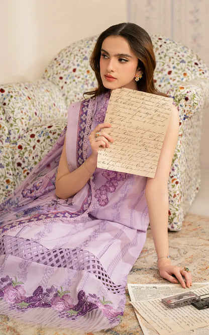 RARE-3PC LAWN EMBROIDERED SHIRT WITH MONARK PRINTED DUPATTA AND TROUSER-3756