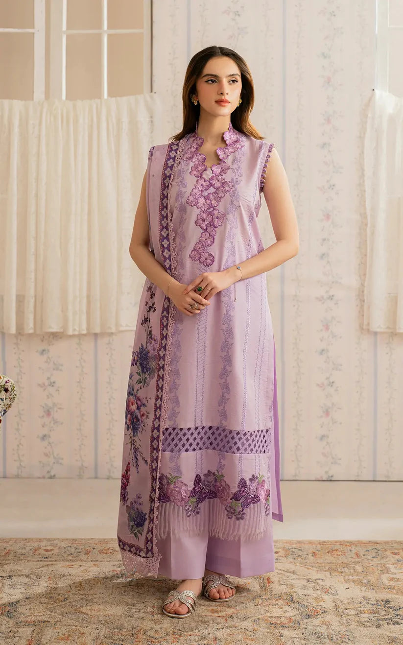 RARE-3PC LAWN EMBROIDERED SHIRT WITH MONARK PRINTED DUPATTA AND TROUSER-3756