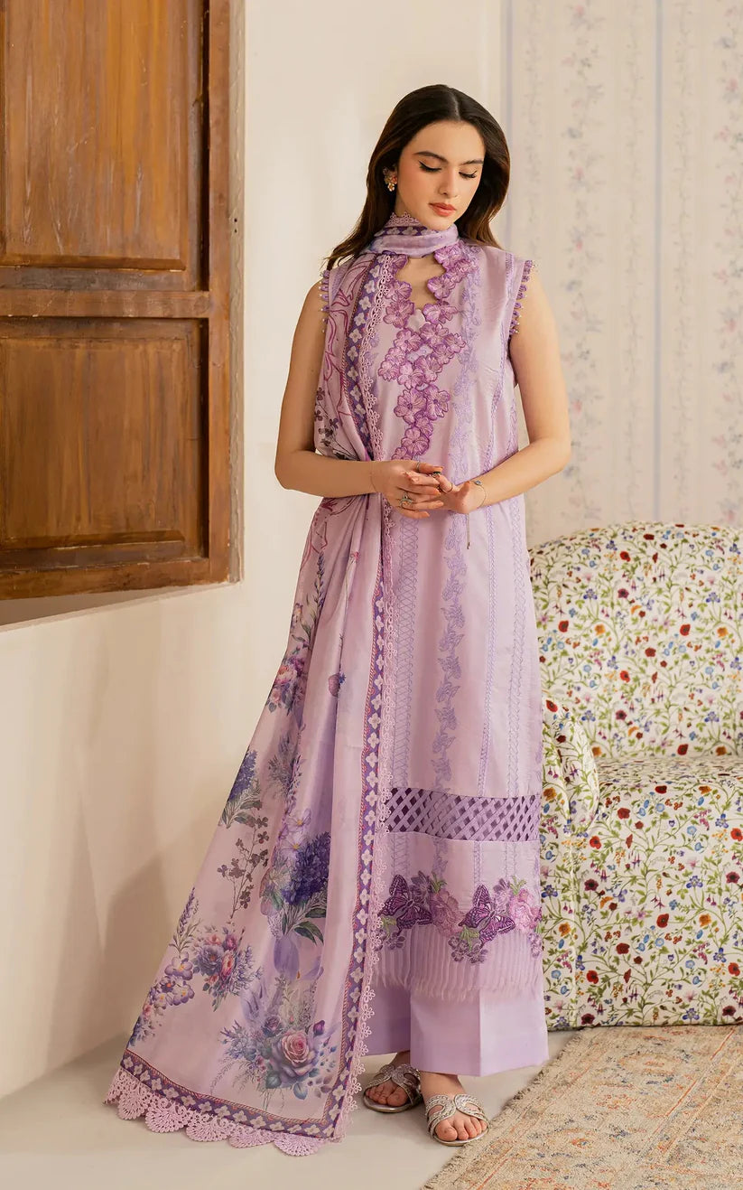 RARE-3PC LAWN EMBROIDERED SHIRT WITH MONARK PRINTED DUPATTA AND TROUSER-3756