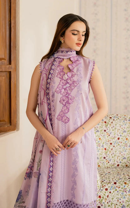 RARE-3PC LAWN EMBROIDERED SHIRT WITH MONARK PRINTED DUPATTA AND TROUSER-3756