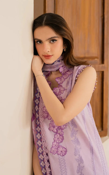 RARE-3PC LAWN EMBROIDERED SHIRT WITH MONARK PRINTED DUPATTA AND TROUSER-3756