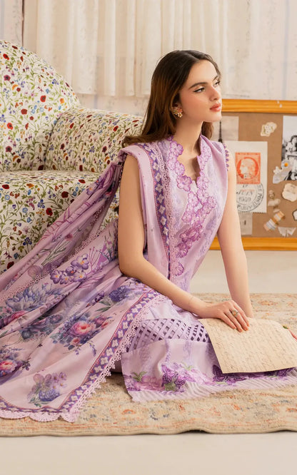 RARE-3PC LAWN EMBROIDERED SHIRT WITH MONARK PRINTED DUPATTA AND TROUSER-3756