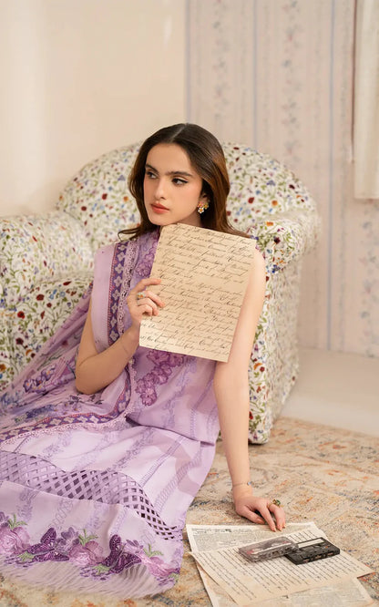 RARE-3PC LAWN EMBROIDERED SHIRT WITH MONARK PRINTED DUPATTA AND TROUSER-3756