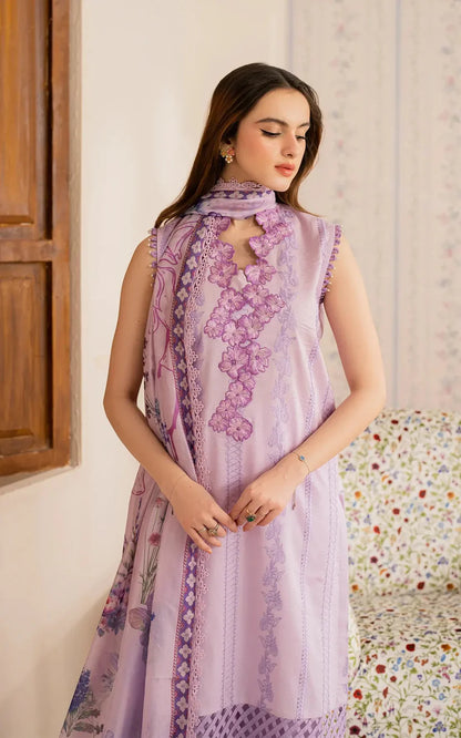 RARE-3PC LAWN EMBROIDERED SHIRT WITH MONARK PRINTED DUPATTA AND TROUSER-3756