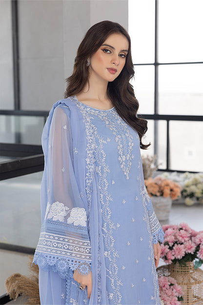 RARE - 3PC ORGANZA EMBROIDERED LAWN SHIRT WITH ORGANZA EMBROIDERED DUPATTA AND TROUSER-3549