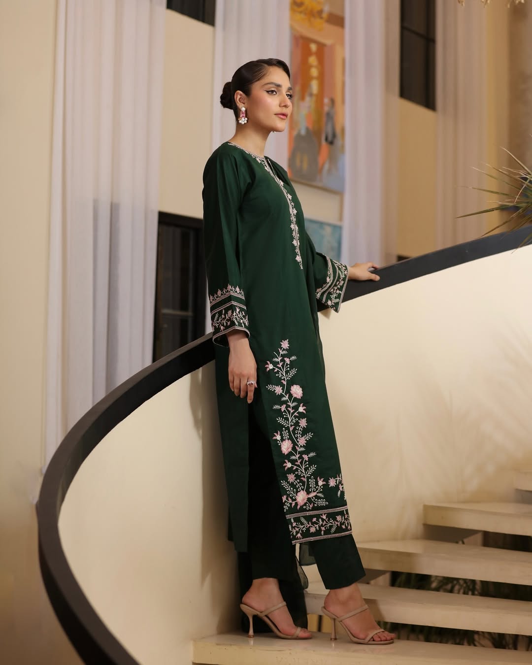 RARE-3PC LAWN EMBROIDERED SHIRT WITH BAMBER CHIFFON DUPATTA AND TROUSER-3635