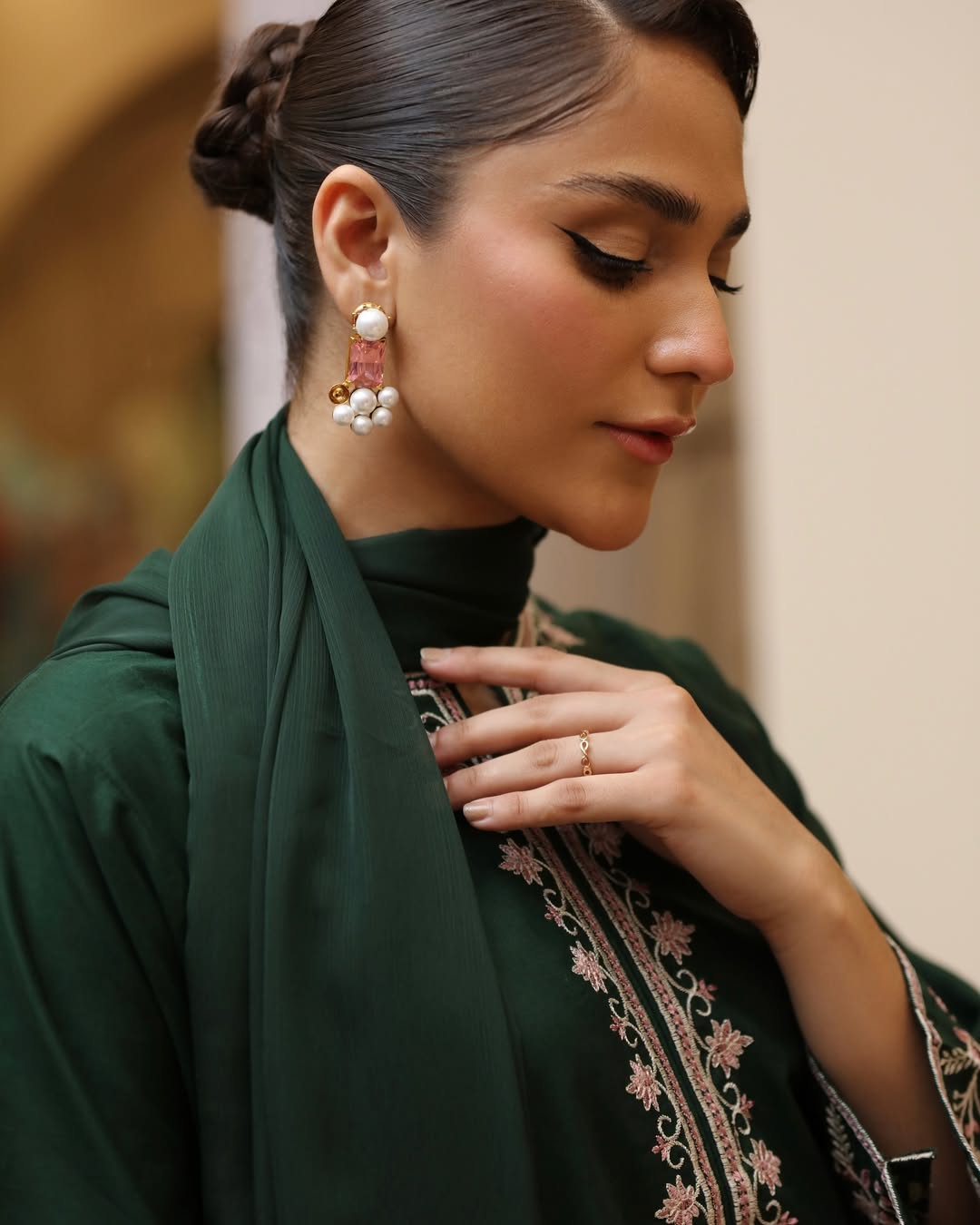 RARE-3PC LAWN EMBROIDERED SHIRT WITH BAMBER CHIFFON DUPATTA AND TROUSER-3635