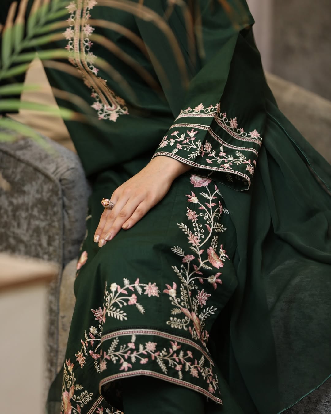 RARE-3PC LAWN EMBROIDERED SHIRT WITH BAMBER CHIFFON DUPATTA AND TROUSER-3635