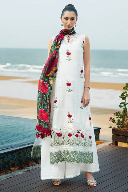 RARE- 3PC LAWN EMBROIDERED SHIRT WITH DIAMOND PRINT DUPATTA AND TROUSER-2872