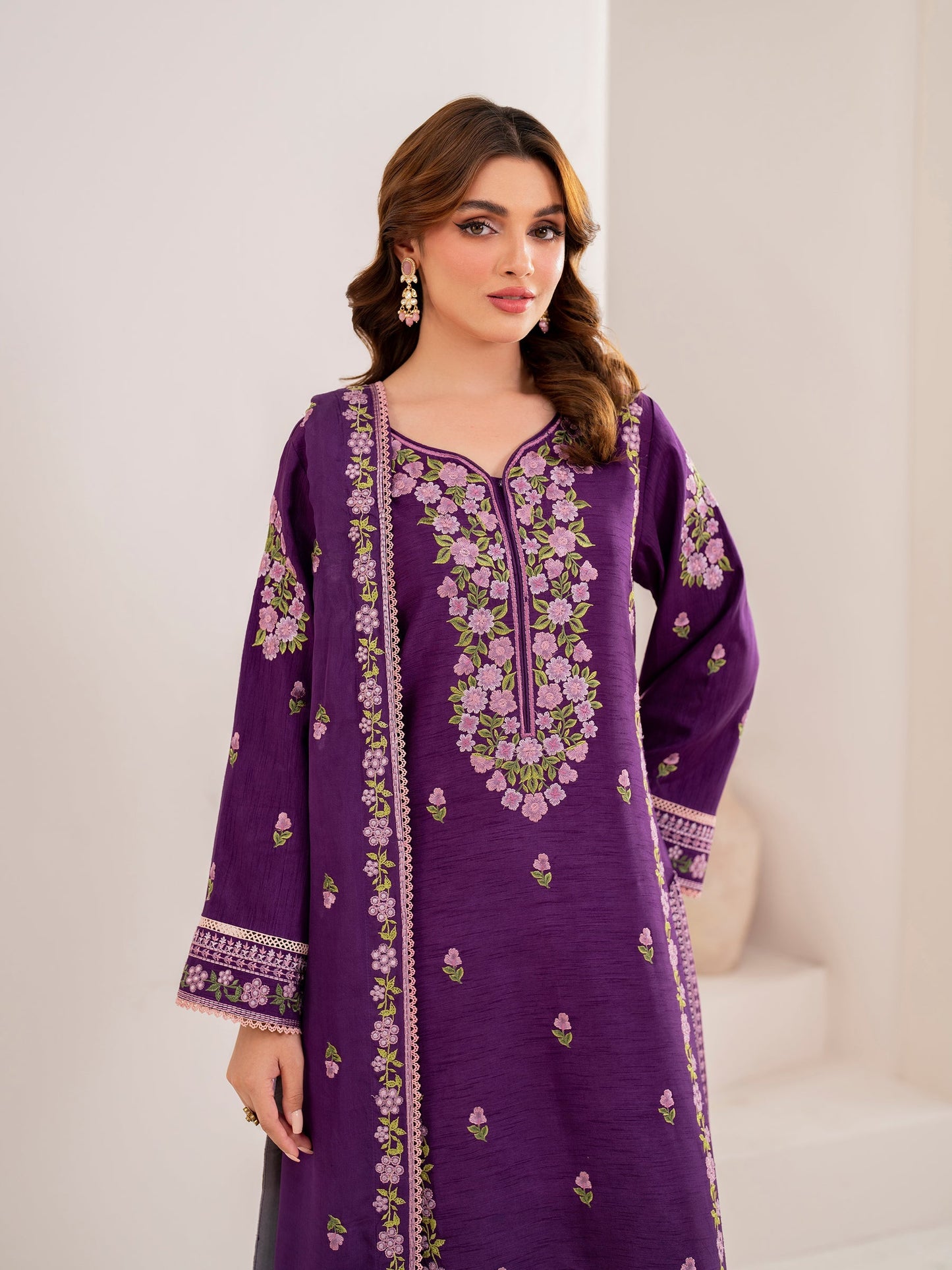 RARE-3PC LAWN EMBROIDERED SHIRT WITH CHIFFON EMBROIDERED DUPATTA AND TROUSER-3613