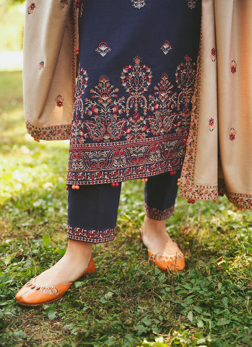 RARE- 3PC DHANAK EMBROIDERED SHIRT WITH DHANAK EMBROIDERED SHAWL -3115