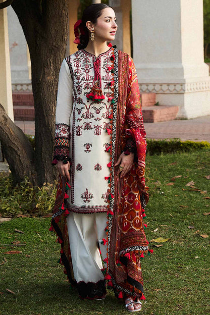 RARE- 3PC LAWN EMBROIDERED SHIRT WITH MONARK PRINT DUPATTA & TROUSER-3602