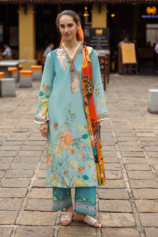 RARE-3PC LAWN PRINTED SHIRT WITH CHIFFON PRINT DUPATTA AND PRINT TROUSER-2507