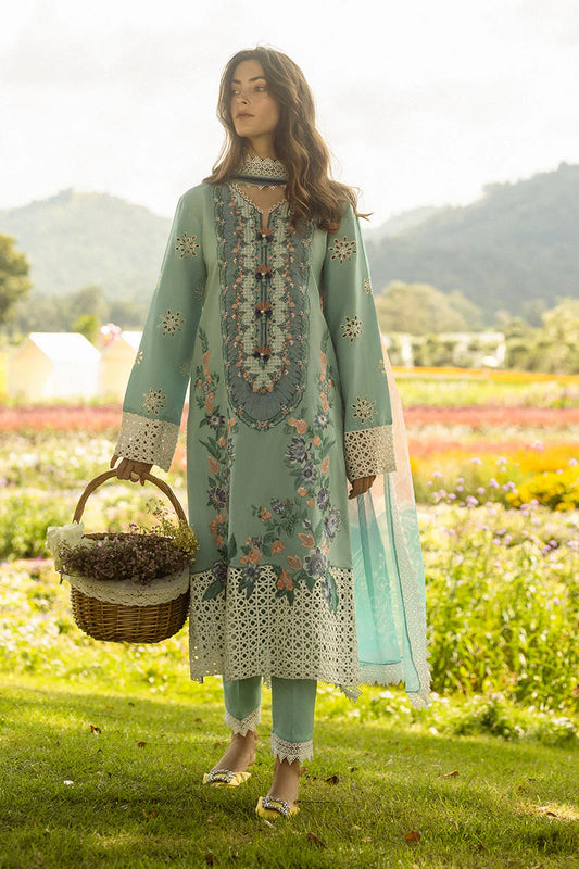 RARE-3PC LAWN EMBROIDERED SHIRT WITH MONARK PRINT DUPATTA AND TROUSER-3742