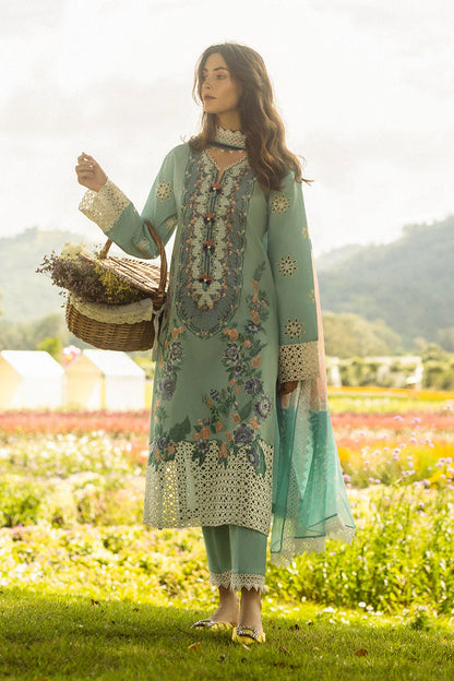 RARE-3PC LAWN EMBROIDERED SHIRT WITH MONARK PRINT DUPATTA AND TROUSER-3742