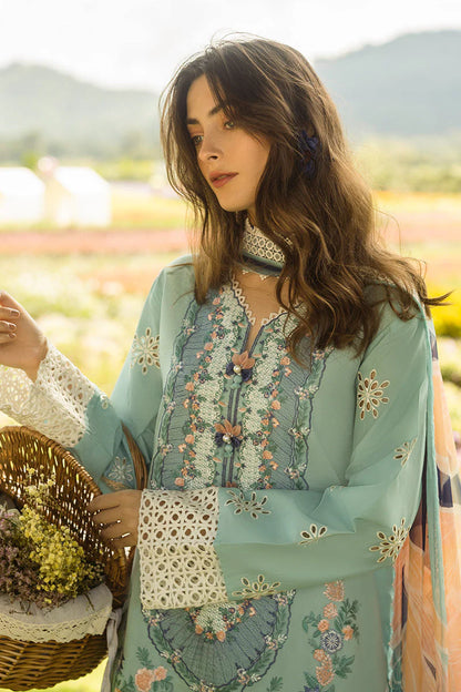 RARE-3PC LAWN EMBROIDERED SHIRT WITH MONARK PRINT DUPATTA AND TROUSER-3742