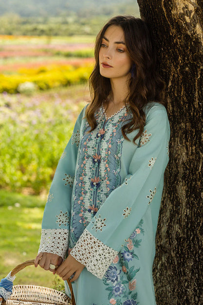 RARE-3PC LAWN EMBROIDERED SHIRT WITH MONARK PRINT DUPATTA AND TROUSER-3742