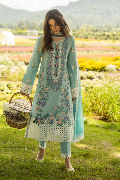 RARE-3PC LAWN EMBROIDERED SHIRT WITH MONARK PRINT DUPATTA AND TROUSER-3742