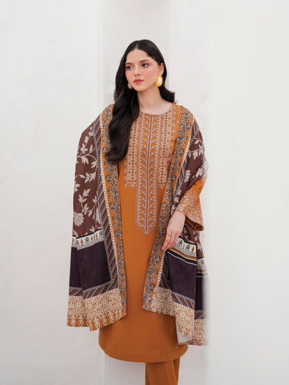 RARE-3PC LAWN EMBROIDERED SHIRT WITH MONARK PRINT DUPATTA AND TROUSER-3534