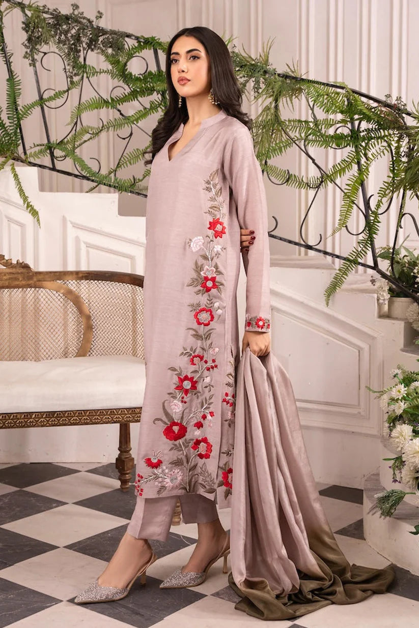 RARE-3PC LAWN EMBROIDERED SHIRT WITH CHIFFON TYE & DYE DUPATTA AND TROUSE-3661