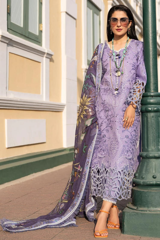 RARE-3PC LAWN EMBROIDERED SHIRT WITH MONARK PRINTED DUPATTA & TROUSER-3551