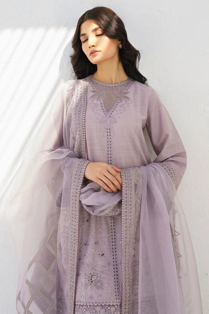 RARE- 3PC LAWN HEAVY EMBROIDERED SHIRT WITH ORGANZA EMBROIDERED READY TO WEAR DUPATTA-3643