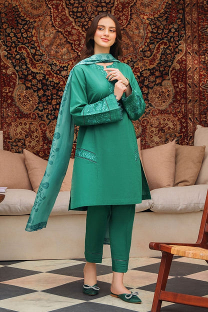 RARE-3PC LAWN EMBROIDERED SHIRT WITH MONARK PRINTED DUPATTA AND TROUSER-3539