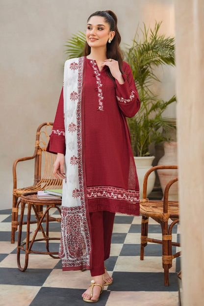 RARE- 3PC LAWN EMBROIDERED SHIRT WITH MANAAR PRINTED DUPATTA AND TROUSER-3592