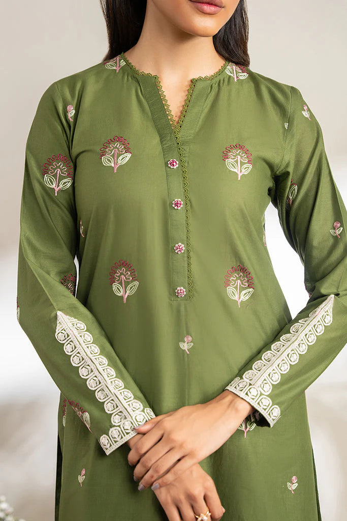 RARE-DHANAK 2PC EMBROIDRED SHIRT WITH EMBROIDRED TROUSER-3204